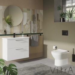 Vitra - Vitra Root Flat Çift Çekmeceli Dar Lavabo Dolabı, 80 cm, Mat Kaya Gri (Köşeli Lavabo Dahil)