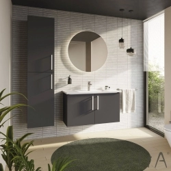 Vitra - Vitra Root Flat Kapaklı Lavabo Dolabı, 100 cm, Mat Fırtına Gri (Köşeli Lavabo Dahil)
