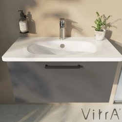 Vitra - Vitra Root Flat Tek Çekmeceli Lavabo Dolabı, 80 cm, Mat Kaya Gri (Yuvarlak Lavabo Dahil)