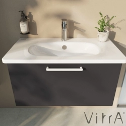 Vitra - Vitra Root Flat Tek Çekmeceli Lavabo Dolabı, 80 cm, Mat Fırtına Gri (Yuvarlak Lavabo Dahil)