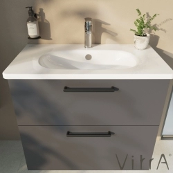 Vitra - Vitra Root Flat İki Çekmeceli Lavabo Dolabı, 80 cm, Mat Kaya Gri (Yuvarlak Lavabo Dahil)