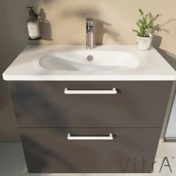 Vitra - Vitra Root Flat İki Çekmeceli Lavabo Dolabı, 80 cm, Mat Fırtına Gri (Yuvarlak Lavabo Dahil)