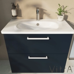 Vitra - Vitra Root Flat İki Çekmeceli Lavabo Dolabı, 80 cm, Mat Lacivert (Yuvarlak Lavabo Dahil)