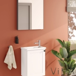 Vitra - Vitra Root Classic Kapaklı Kompakt Lavabo Dolabı, 45 cm, Mat Beyaz (Köşe Lavabo Dahil) Sol