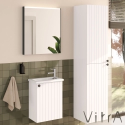 Vitra - Vitra Root Groove Kompakt Kapaklı Lavabo Dolabı, 45 cm, Mat Beyaz (Köşeli Lavabo Dahil-Sağ)