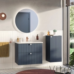 Vitra - Vitra Root Groove Dar Çift Çekmeceli Lavabo Dolabı, 80 cm, Mat Lacivert (Yuvarlak Lavabo Dahil)