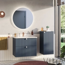 Vitra - Vitra Root Groove Dar Çift Çekmeceli Lavabo Dolabı, 80 cm, Mat Lacivert (Yuvarlak Lavabo Dahil)