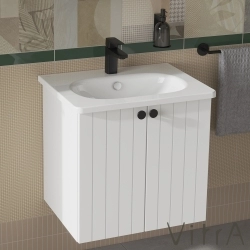 Vitra - Vitra Root Groove Kapaklı Lavabo Dolabı, 60 cm, Mat Beyaz (Yuvarlak Lavabo Dahil)