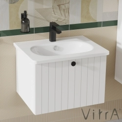 Vitra - Vitra Root Groove Tek Çekmeceli Lavabo Dolabı, 60 cm, Mat Beyaz (Yuvarlak Lavabo Dahil)