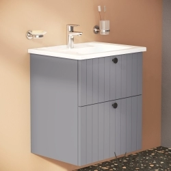 Vitra - Vitra Root Groove Çift Çekmeceli Lavabo Dolabı, 60 cm, Mat Gri (Köşeli Lavabo Dahil)