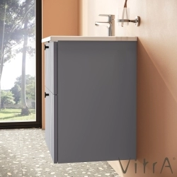 Vitra - Vitra Root Groove Çift Çekmeceli Lavabo Dolabı, 60 cm, Mat Gri (Köşeli Lavabo Dahil)