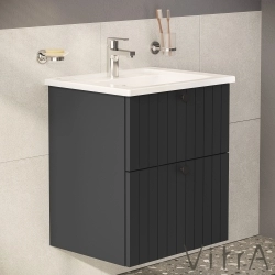 Vitra - Vitra Root Groove Çift Çekmeceli Lavabo Dolabı, 60 cm, Mat Grafit (Köşeli Lavabo Dahil)