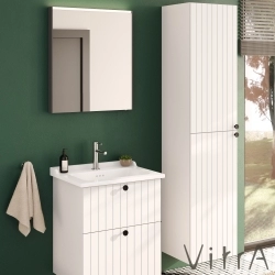 Vitra - Vitra Root Groove Çift Çekmeceli Lavabo Dolabı, 60 cm, Mat Beyaz (Klasik Lavabo Dahil)