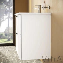 Vitra - Vitra Root Groove Çift Çekmeceli Lavabo Dolabı, 80 cm, Mat Beyaz (Köşeli Lavabo Dahil)