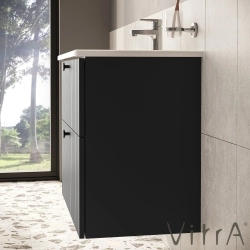 Vitra - Vitra Root Groove Çift Çekmeceli Lavabo Dolabı, 80 cm, Mat Grafit (Köşeli Lavabo Dahil)