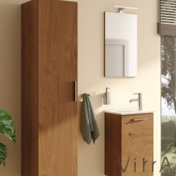 Vitra - Vitra Mia Demonte Set, 40 cm, Kapaklı, (Lavabo Dolabı, Aydınlatmalı Ayna), Altın Meşe