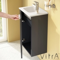 Vitra - Vitra Mia Demonte Set, 40 cm, Kapaklı, (Lavabo Dolabı, Aydınlatmalı Ayna), Parlak Antrasit