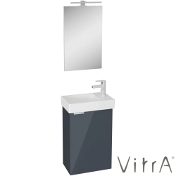 Vitra - Vitra Mia Plus Square Demonte Set, 45 cm, Kapaklı, (Lavabo Dolabı, Aydınlatmalı Ayna), Parlak Antrasit