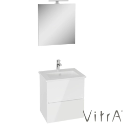 Vitra - Vitra Mia Plus Square Demonte Set, 60 cm, Çift Çekmeceli, (Lavabo Dolabı, Aydınlatmalı Ayna), Parlak Beyaz