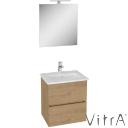 Vitra - Vitra Mia Plus Square Demonte Set, 60 cm, Çift Çekmeceli, (Lavabo Dolabı, Aydınlatmalı Ayna), Altın Meşe