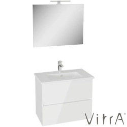 Vitra - Vitra Mia Plus Square Demonte Set, 80 cm, Çift Çekmeceli, (Lavabo Dolabı, Aydınlatmalı Ayna), Parlak Beyaz