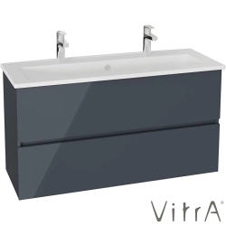 Vitra - Vitra Mia Plus Square Çift Çekmeceli Lavabo Dolabı, Çift Armatür Delikli Lavabolu, 120 cm, Parlak Antrasit - 69762