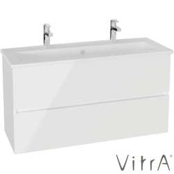 Vitra - Vitra Mia Plus Square Çift Çekmeceli Lavabo Dolabı, Çift Armatür Delikli Lavabolu, 120 cm, Parlak Beyaz - 69763