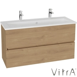 Vitra - Vitra Mia Plus Square Çift Çekmeceli Lavabo Dolabı, Çift Armatür Delikli Lavabolu, 120 cm, Altın Meşe - 69764