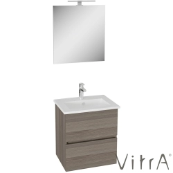 Vitra - Vitra Mia Plus Square Demonte Set, 60 cm, Çift Çekmeceli, (Lavabo Dolabı, Aydınlatmalı Ayna), Cordoba