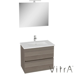 Vitra - Vitra Mia Plus Square Demonte Set, 80 cm, Çift Çekmeceli, (Lavabo Dolabı, Aydınlatmalı Ayna), Cordoba