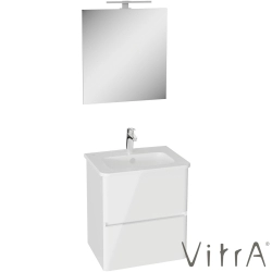 Vitra - Vitra Mia Plus Round Demonte Set, 60 cm, Çift Çekmeceli, (Lavabo Dolabı, Aydınlatmalı Ayna), Parlak Beyaz