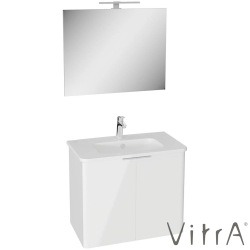 Vitra - Vitra Mia Plus Round Demonte Set, 80 cm, Kapaklı, (Lavabo Dolabı, Aydınlatmalı Ayna), Parlak Beyaz