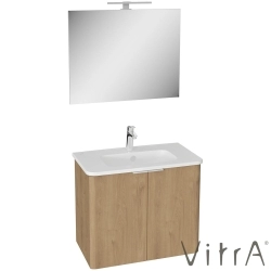 Vitra - Vitra Mia Plus Round Demonte Set, 80 cm, Kapaklı, (Lavabo Dolabı, Aydınlatmalı Ayna), Altın Meşe