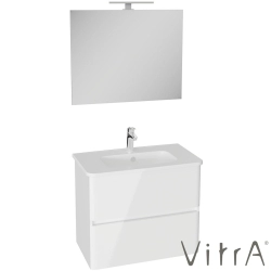 Vitra - Vitra Mia Plus Round Demonte Set, 80 cm, Çift Çekmeceli, (Lavabo Dolabı, Aydınlatmalı Ayna), Parlak Beyaz