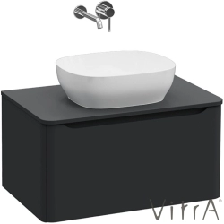 Vitra - Vitra Integra Round Tek Çekmeceli Çanak Lavabo Uyumlu Lavabo Dolabı, Mat Grafit, 80 cm (Çanak Lavabo Hariç-Armatür Deliksiz) - 70043