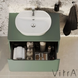 Vitra - Vitra Integra Round Tek Çekmeceli Çanak Lavabo Uyumlu Lavabo Dolabı, Mat Yeşil, 80 cm (Çanak Lavabo Hariç-Armatür Deliksiz)