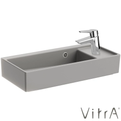 Vitra - Vitra ArchiPlan Sağdan Armatür Delikli Dar Lavabo, 60x28 cm, Mat Taş Gri, VitraClean