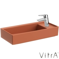 Vitra - Vitra ArchiPlan Sağdan Armatür Delikli Dar Lavabo, 60x28 cm, Mat Terra Rosa, VitraClean