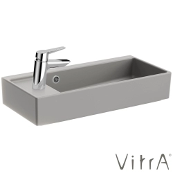 Vitra - Vitra ArchiPlan Soldan Armatür Delikli Dar Lavabo, 60x28 cm, Mat Taş Gri, VitraClean