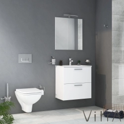 Vitra - Vitra Mia Demonte Set, 60 cm, Çekmeceli, (Lavabo Dolabı, Aydınlatmalı Ayna), Parlak Beyaz