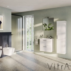 Vitra - Vitra Mia Demonte Set, 60 cm, Çekmeceli, (Lavabo Dolabı, Aydınlatmalı Ayna), Parlak Beyaz