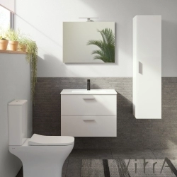 Vitra - Vitra Mia Demonte Set, 80 cm, Çekmeceli, (Lavabo Dolabı, Aydınlatmalı Ayna), Parlak Beyaz