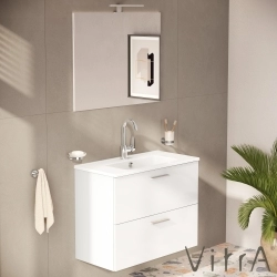 Vitra - Vitra Mia Demonte Set, 80 cm, Çekmeceli, (Lavabo Dolabı, Aydınlatmalı Ayna), Parlak Beyaz