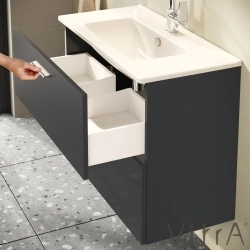 Vitra - Vitra Mia Demonte Set, 80 cm, Çekmeceli, (Lavabo Dolabı, Aydınlatmalı Ayna), Antrasit