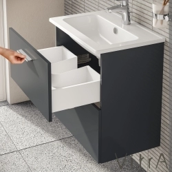 Vitra - Vitra Mia Demonte Set, 60 cm, Çekmeceli, (Lavabo Dolabı, Aydınlatmalı Ayna), Antrasit