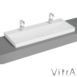 Vitra - Vitra Metropole Çift Armatür Delikli Çanak Lavabo, 120 cm, Mat Beyaz, VitraClean