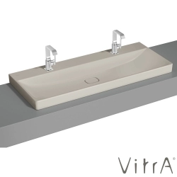 Vitra - Vitra Metropole Çift Armatür Delikli Çanak Lavabo, 120 cm, Mat Kum Beji