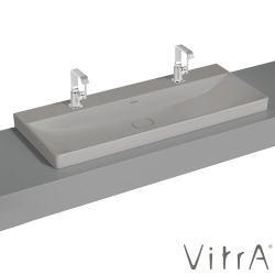 Vitra - Vitra Metropole Çift Armatür Delikli Çanak Lavabo, 120 cm, Mat Taş Gri, VitraClean
