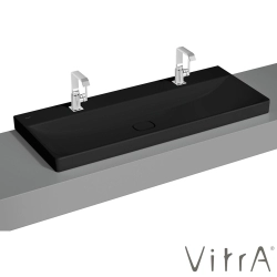 Vitra - Vitra Metropole Çift Armatür Delikli Çanak Lavabo, 120 cm, Mat Siyah, VitraClean