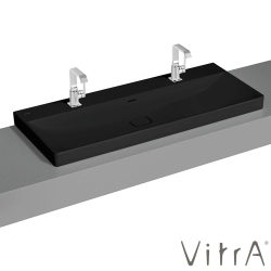 Vitra - Vitra Metropole Çift Armatür Delikli Çanak Lavabo, 120 cm, Mat Siyah, VitraClean
